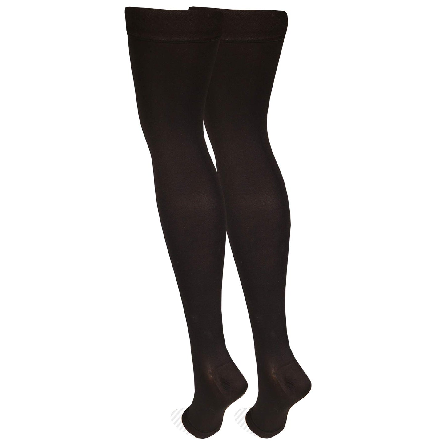 NuVein Medical Compression Stockings, 30-40 mmHg Support, Women & Men Thigh Length Hose, Open Toe, Black, Medium
