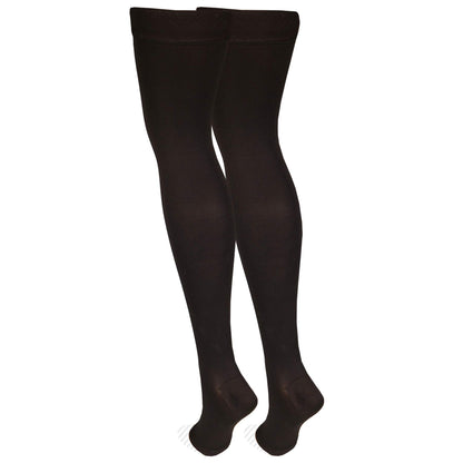 NuVein Medical Compression Stockings, 30-40 mmHg Support, Women & Men Thigh Length Hose, Open Toe, Black, Medium