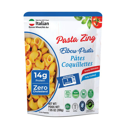 Pasta Zing Elbow Pasta, 100% Durum Wheat, 14g Protein, Made with 2 Clean Ingredients, Al Dente Bite, Zero Sodium & Cholesterol, Non-GMO, 7.05oz Pack of 7