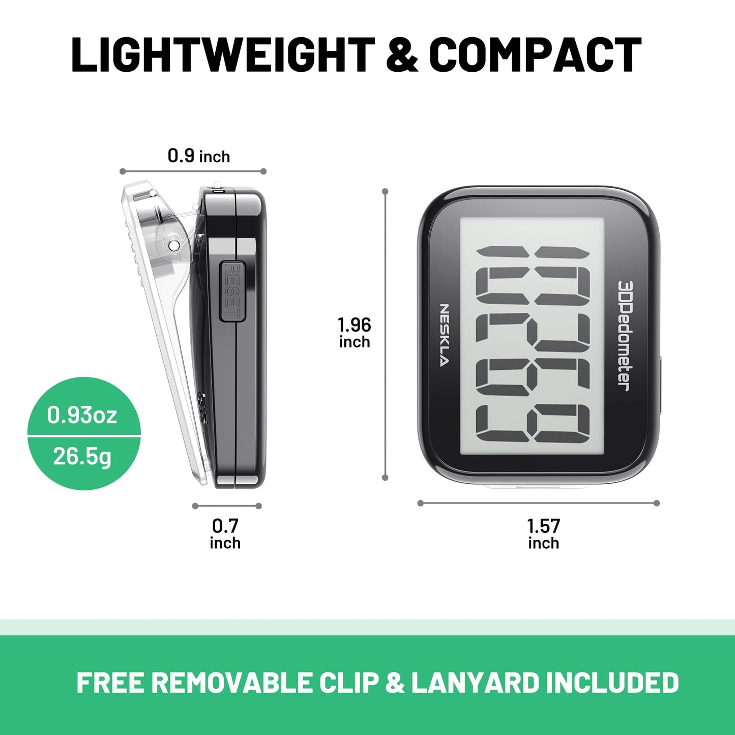 3D Pedometer for Walking, Simple Step Counter with Large Digital Display, Step Tracker with Removable Clip Lanyard, Accurately Track Steps for Men Women Kids Adults Seniors