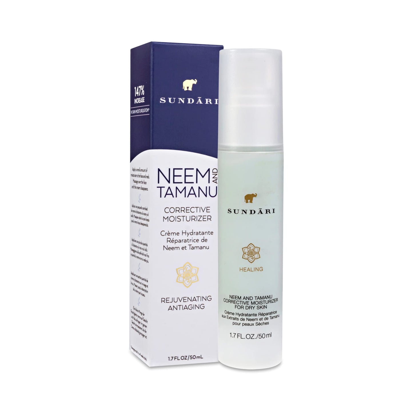 SUNDARI Neem & Tamanu Corrective Moisturizer, 1.7 Fl Oz, Hydrating, Lightweight Deep Penetrating Formula, Softens Fine Lines & Removes Wrinkles