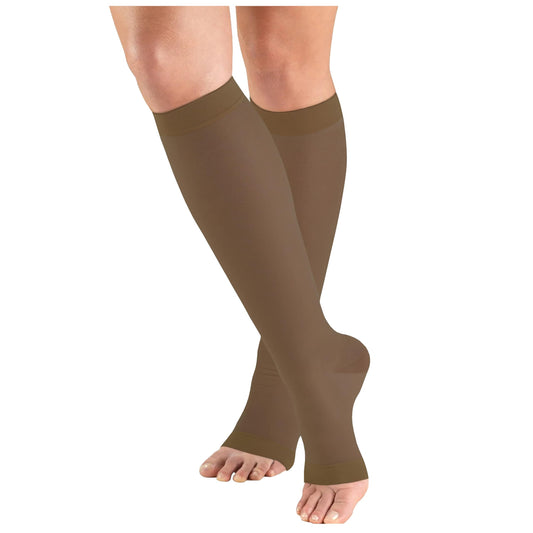 Truform Sheer Compression Stockings, 15-20 mmHg, Women's Knee High Length, Open Toe, 20 Denier, Espresso, Medium