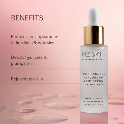 MZ SKIN Bio-Placenta Hyaluronic Acid Serum 1.01 fl oz | Deep Hydration & Skin Renewal with Bio-Placenta, M5Rx Complex & Hyaluronic Acid | Plumps, Firms & Smooths | All Skin Types, Fragrance Free