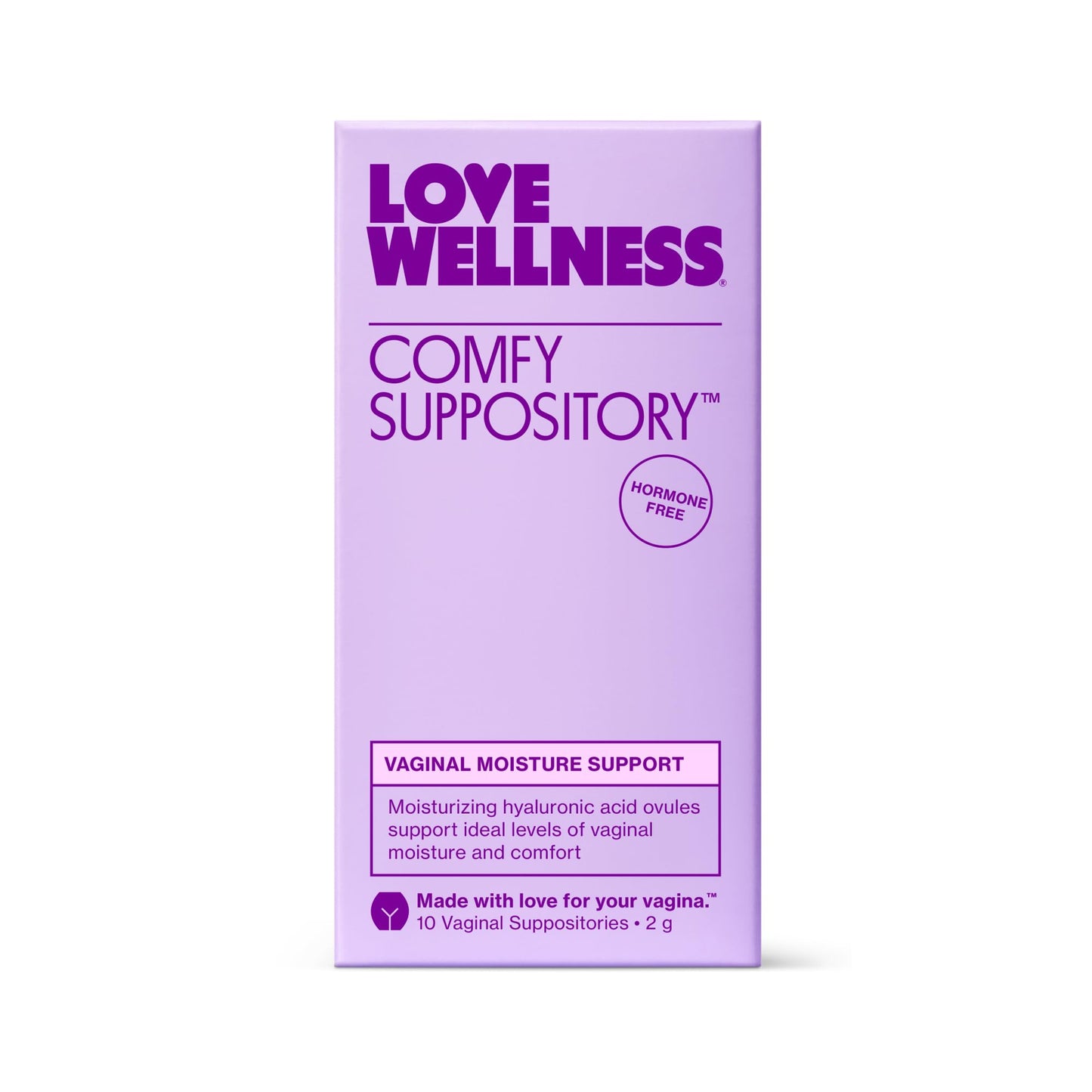 Love Wellness Comfy Suppository | Vaginal Moisture Suppository | Hormone-Free with Hyaluronic Acid & Tremella Mushroom for Vaginal Dryness Support | 10 Count