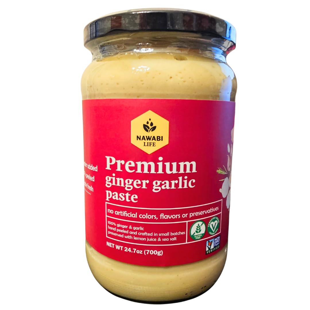 Ginger & Garlic Paste | 100% Natural (Non-GMO) | Gluten Free | Vegan | No Artificial Preservatives or Flavors | No Vinegar | No Added Water | Hand-Peeled and Crafted in Small Batches | 24.7oz | By Nawabi Life