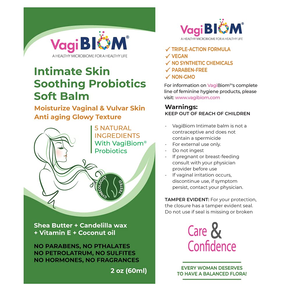 Intimate Skin Soothing Probiotics Soft Balm SheaButter with VagiBiom Lactobacillus crispatus for Skin Care. 100% NATURAL - NO VEGAN Maintain Optimal pH Relieves Feminine discomfort