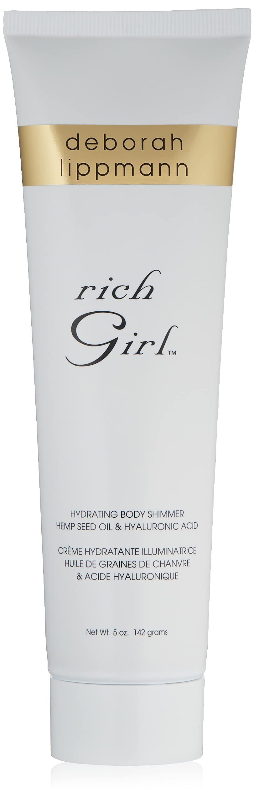 Deborah Lippmann Rich Girl Hydrating Body Shimmer |Highlighter | Body Glow | Luminizer | Illuminating Lotion with Hemp Seed Oil & Hyaluronic Acid, 5oz