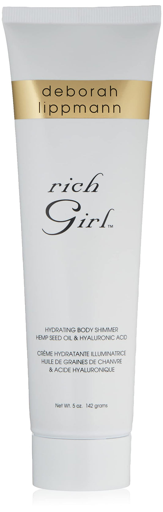 Deborah Lippmann Rich Girl Hydrating Body Shimmer |Highlighter | Body Glow | Luminizer | Illuminating Lotion with Hemp Seed Oil & Hyaluronic Acid, 5oz