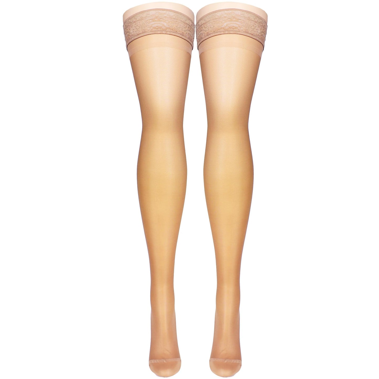 NuVein Sheer Compression Stockings for Women, 15-20 mmHg Support, Medium Denier, Thigh High, Closed Toe, Beige, X-Large