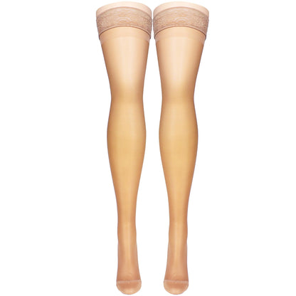 NuVein Sheer Compression Stockings for Women, 15-20 mmHg Support, Medium Denier, Thigh High, Closed Toe, Beige, X-Large