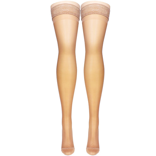 NuVein Sheer Compression Stockings for Women, 15-20 mmHg Support, Medium Denier, Thigh High, Closed Toe, Beige, X-Large