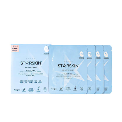 STARSKIN Red Carpet Ready Bio-Cellulose Face Mask – 4 Pack, Hydrating Face Mask for all Skin Types, Instant Hydration & Glass-Skin Glow, Revitalizing and Moisturizing, Korean Skincare