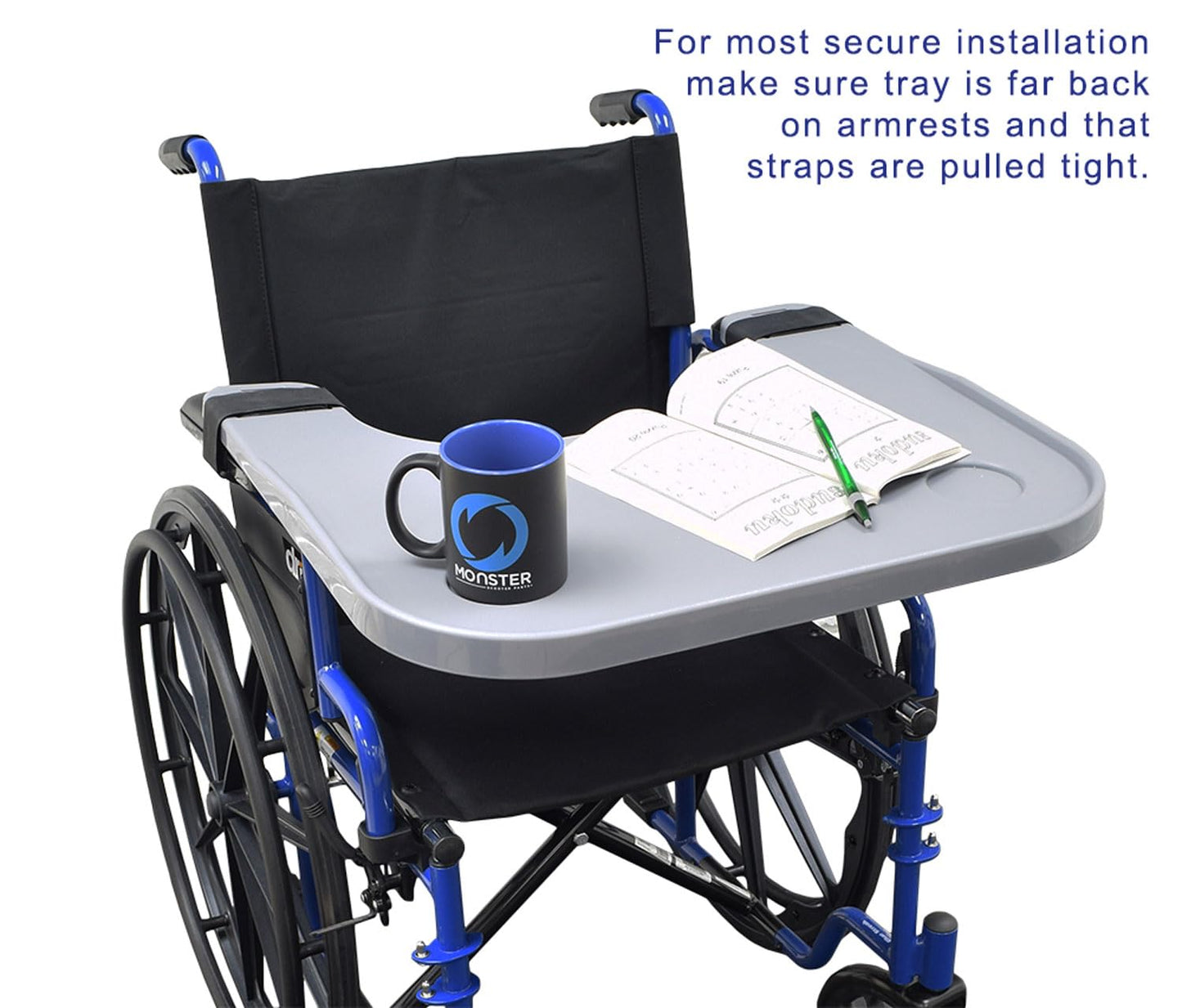 AlveyTech Wheelchair Tray Table with Cup Holder - Fits 18-20 Inch Wide Standard Wheelchairs Like Drive, Golden, & Invacare, Universal Removable Lap Desk for Adults Eating Reading Resting