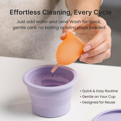 Lena Menstrual Cup Sterilizer Case, Compact, Collapsible Silicone Container for Cleaning Period Cup & Menstrual Disc, Travel, Home and Dorm, Menstrual Cup Cleaner, Feminine Care, Light Blue