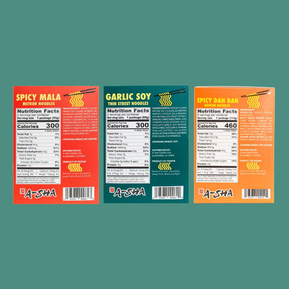 A-Sha The Signature Noodles Collection (3 Flavors, 12 Packs) | 11g+ of Protein | Premium Air Dried Never Fried Noodles
