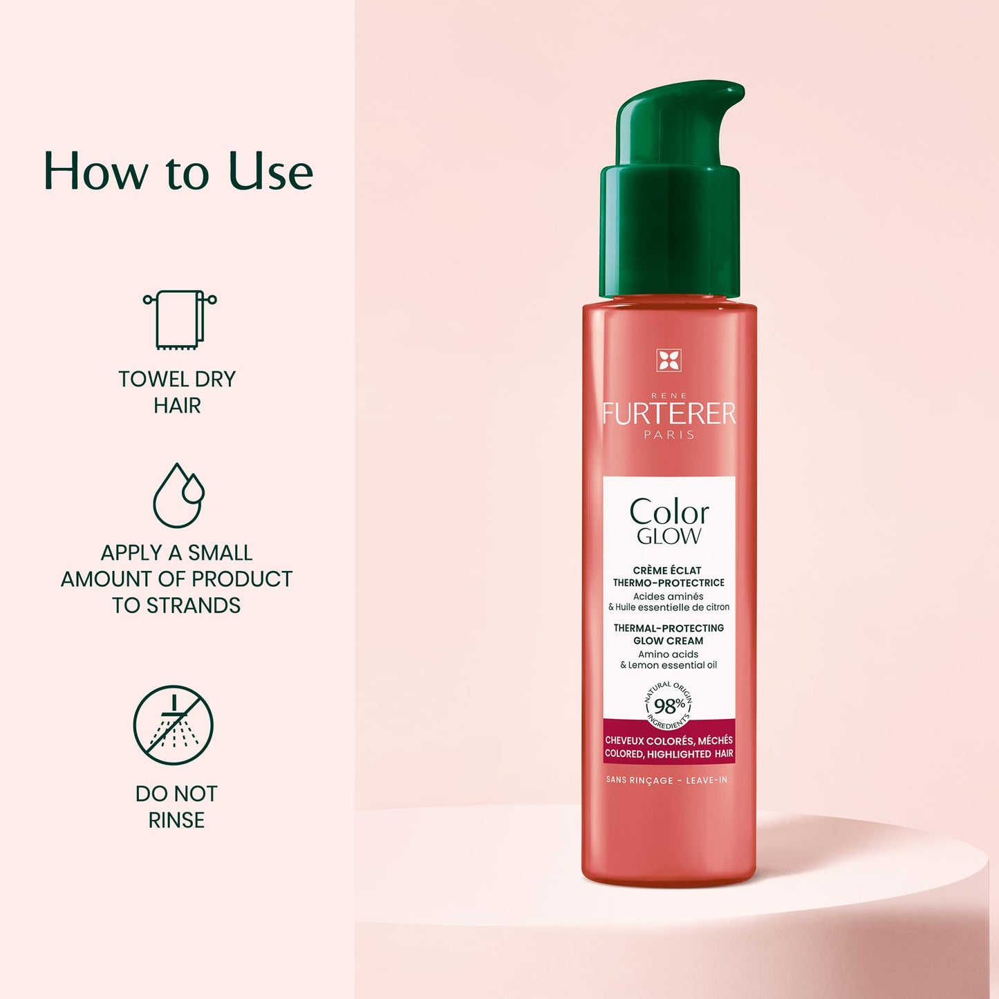 René Furterer Color Glow Thermal-Protecting Glow Cream - Amino Acids & Lemon Essential Oil 3.3 fl oz.