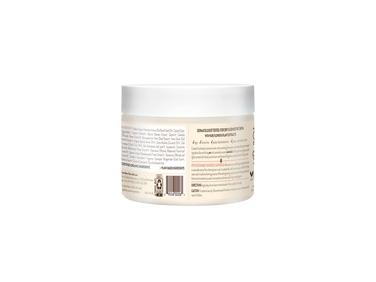 Babo Botanicals Moisturizing Oat & Calendula Miracle Face Cream – Shea Butter Hydration for Dry or Sensitive Skin – Gentle for Baby, Toddler, Kids & Family – Vegan