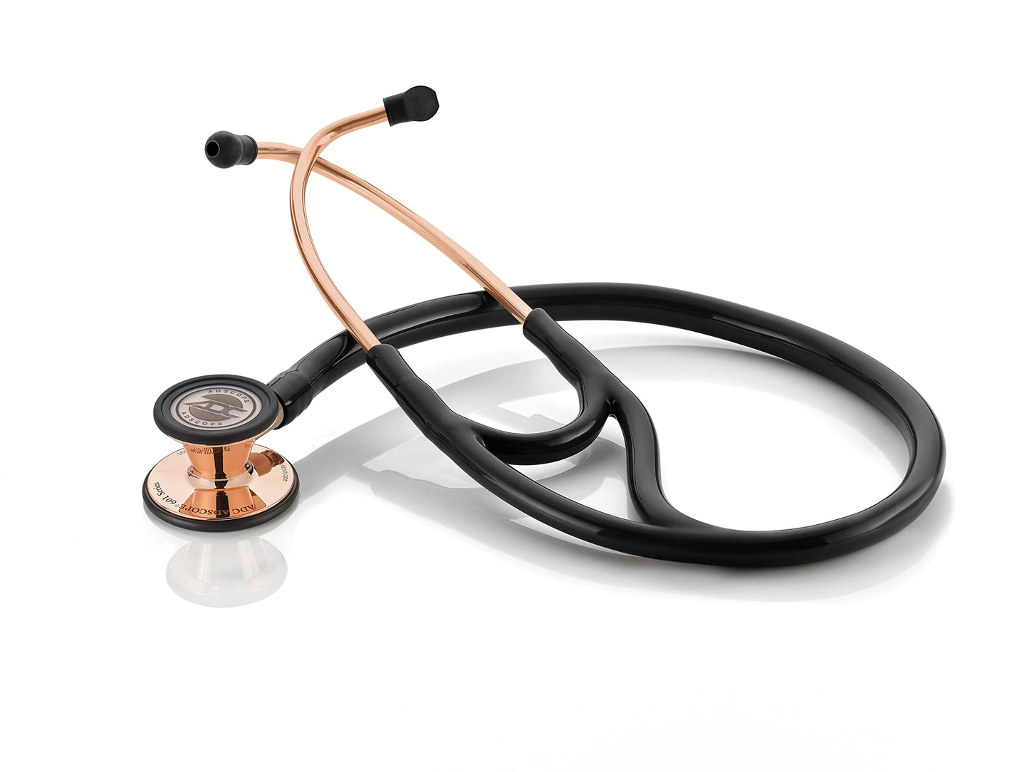 ADC Adscope 601 Convertible Cardiology Stethoscope with Tunable AFD Technology, Adult Diaphragm and Adult Bell or Pediatric Diaphragm, 28 inch Length, Rose Gold with Black Tubing