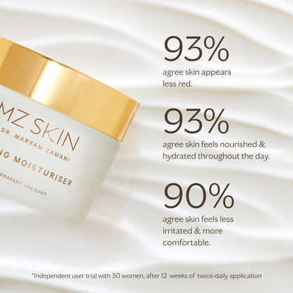 MZ SKIN Calming Moisturizer 1.69 fl oz - Prebiotic-Enhanced Daily Hydrating, Soothing Face Cream with Squalane & Centella Asiatica Cica for Sensitive Redness Prone Skin, Fragrance Free