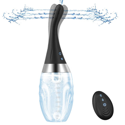 Enema Anal Douche for Men Women - Anti BackFlow Automatic Electric Enema Bulb Silicone Douche with 7 Nozzle 7 Rotating 3 Speeds for Colon Cleanse, Remote Control Feminine Care Shower Kit Bottle 16.9oz