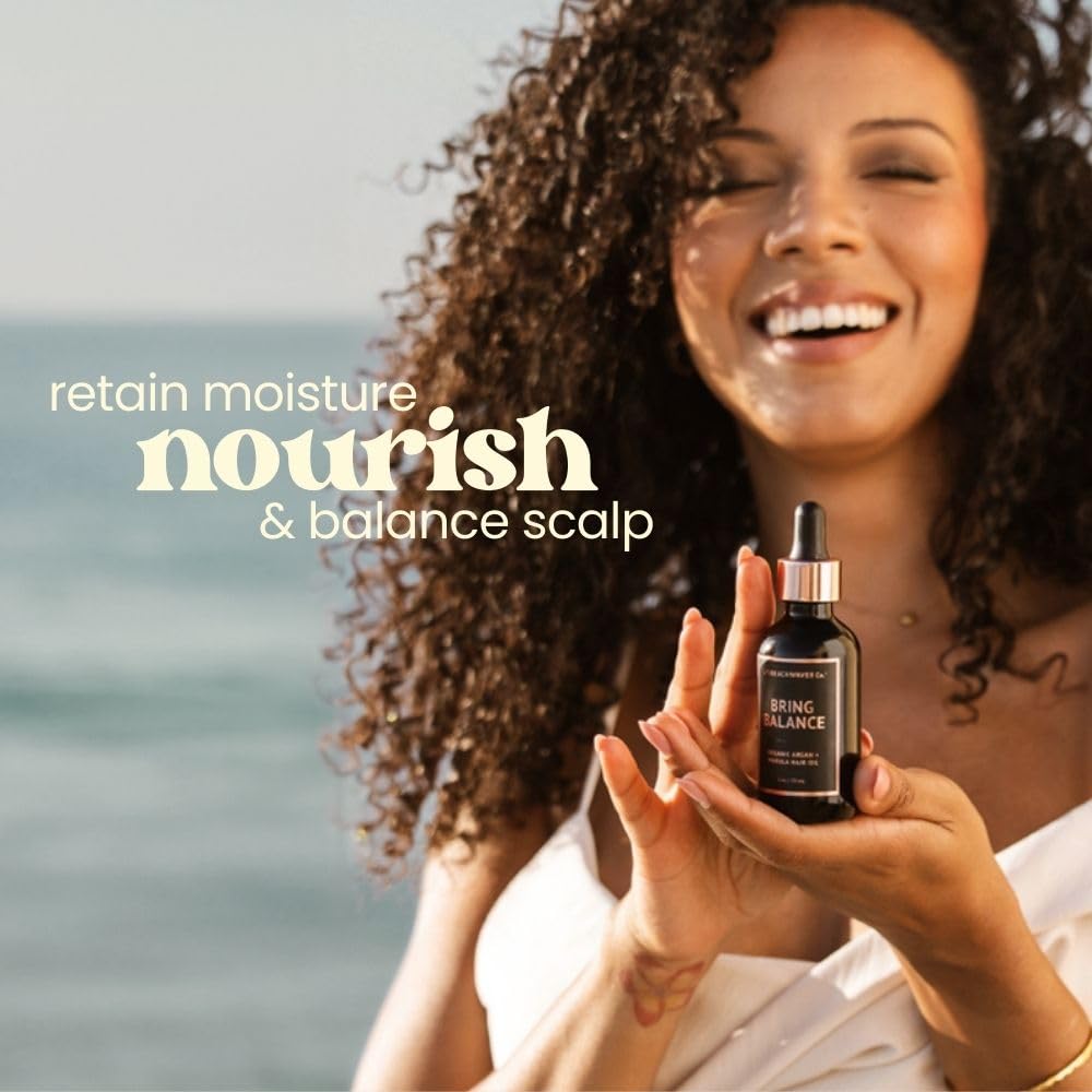 The Beachwaver Co. Bring Balance Organic Argan & Marula Hair Oil (2 Oz) | Vegan, Fragrance-Free Hair Oil Treatment | Only 5 Ingredients: Marula, Jojoba, Black Cumin, Sunflower & Argan Oils