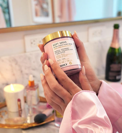 Truly Beauty Soft Serve After Shave Plump Cream | Hydrating & Plumping Cream for Post-Shave Smoothness | With Hyaluronic Acid & Peptides for Firm, Youthful Skin | Strawberry, Vanilla & Amber Scent