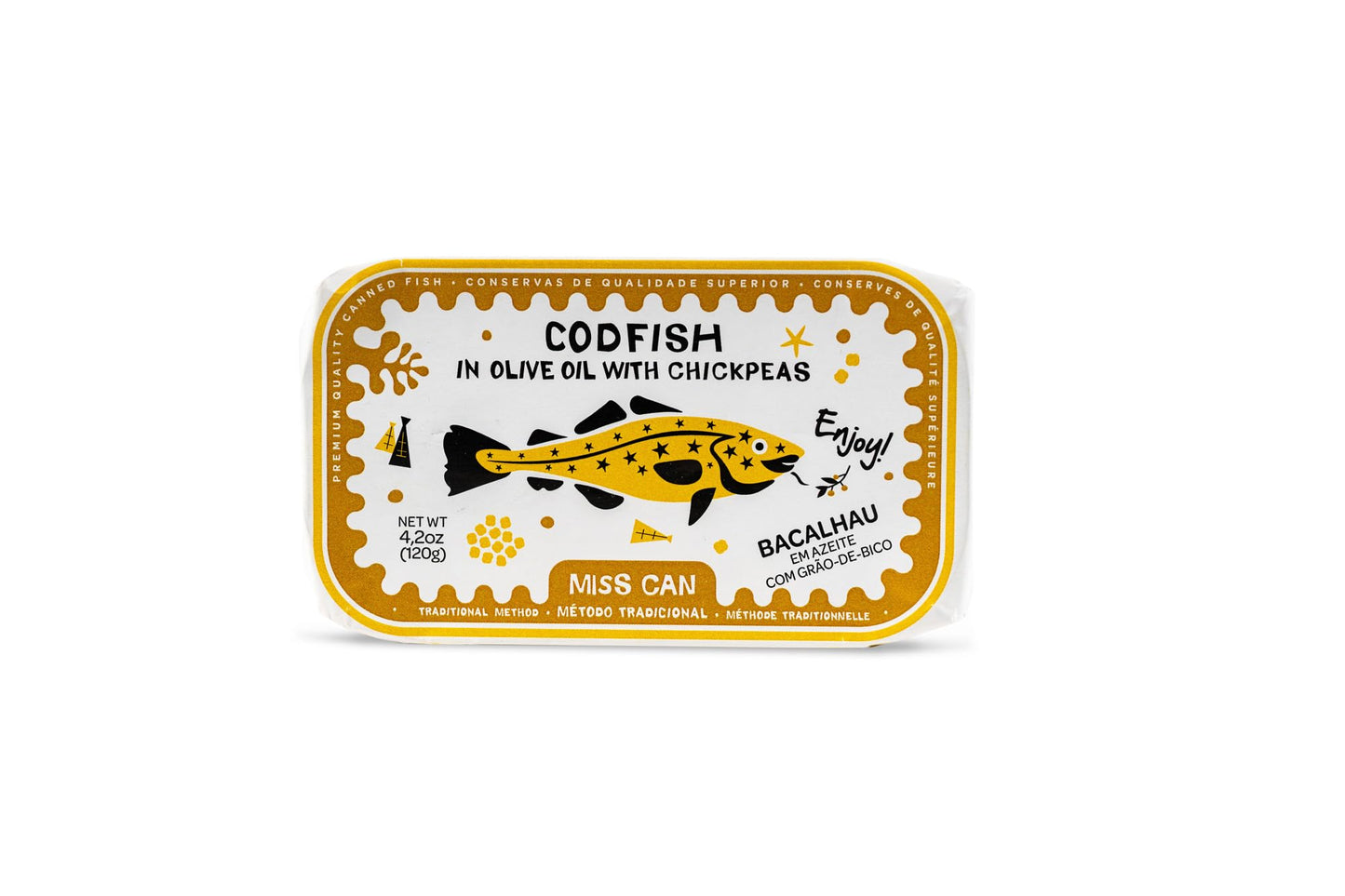Miss Can Portuguese Power Trio, Gourmet Tinned Seafood Variety Pack | Sardines, Codfish, Stuffed Squids | Sustainably Caught & Hand-Packed in Portugal | Authentic Ingredients | 4.2 oz Tins | 3 Pack