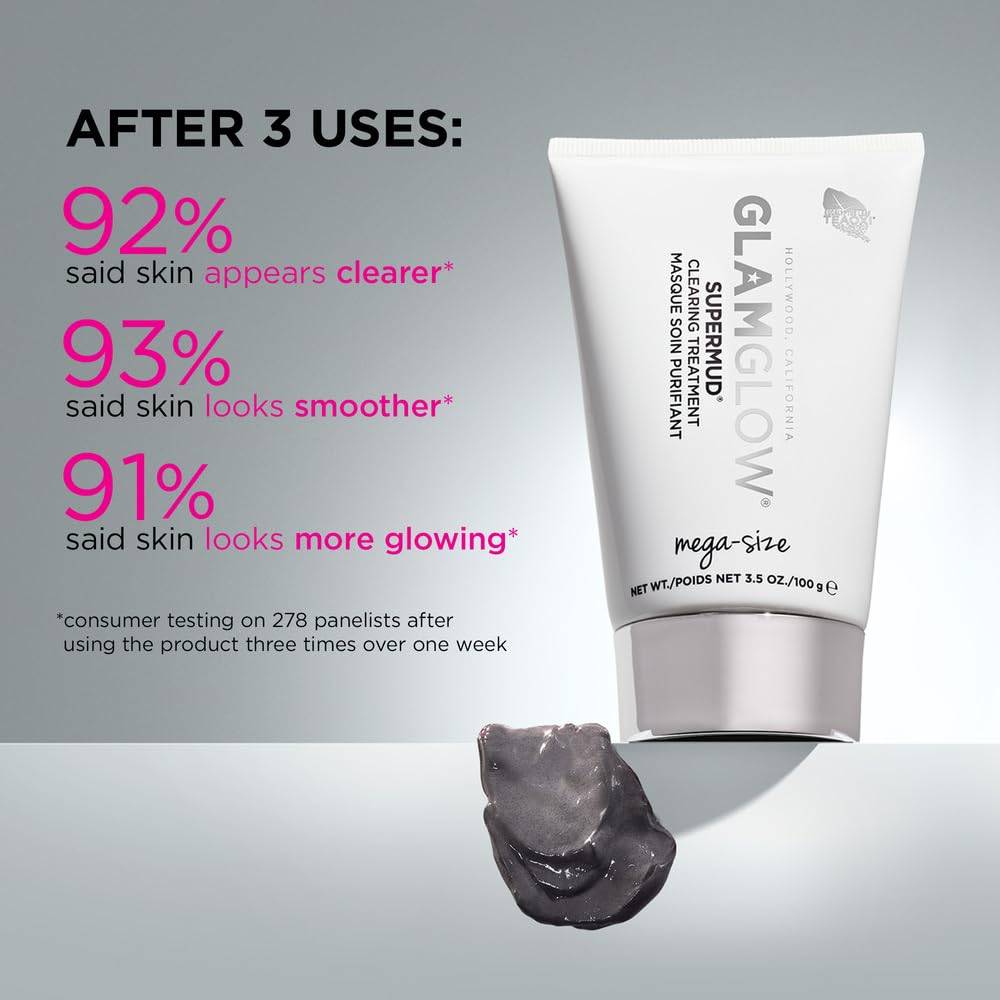 Glamglow SUPERMUD Instant Clearing Treatment Face Mask | Clearing Face Mask For Acne Prone Skin and Oiliness to help Minimize Pores | Activated Charcoal, BHA & AHAs