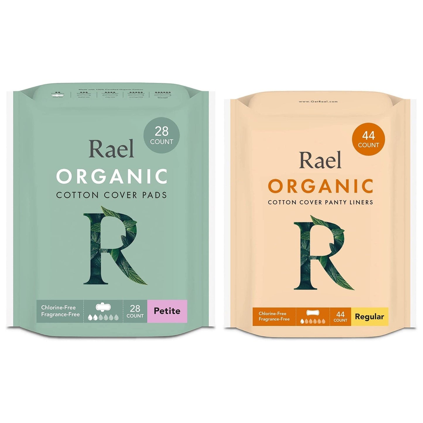 Rael Period Bundle - Organic Cotton Cover Petite Pads (28 Count) & Panty Liners (Regular, 44 Count)