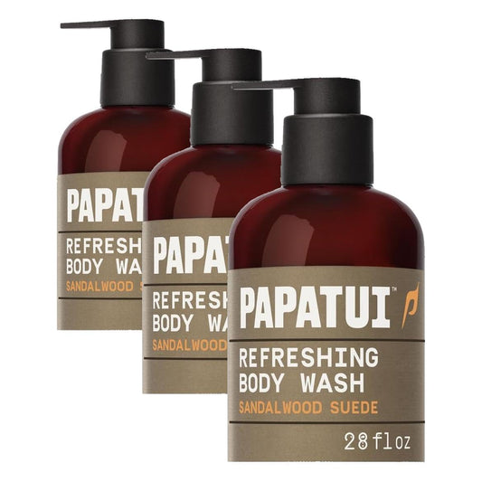 PAPATUI by Dwayne Johnson Refreshing Exfoliating Body Wash for Men | Hydrating & Made with Coconut Oil | Sandalwood Suede | 28 oz (Pack of 3)