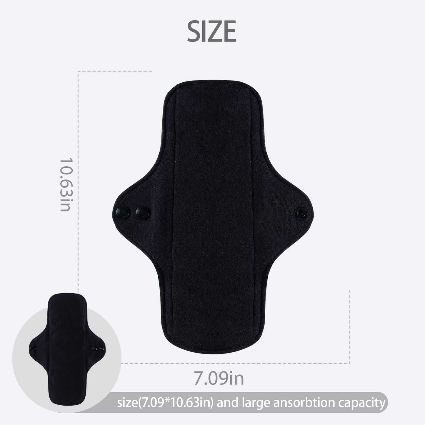 AIO Reusable Washable Cloth Menstrual Black Pads Sanitary Pad for Woman Size(7.09 * 10.63inch) Including 5 pcs Pads with 1 Wet Bag