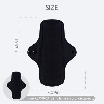 AIO Reusable Washable Cloth Menstrual Black Pads Sanitary Pad for Woman Size(7.09 * 10.63inch) Including 5 pcs Pads with 1 Wet Bag