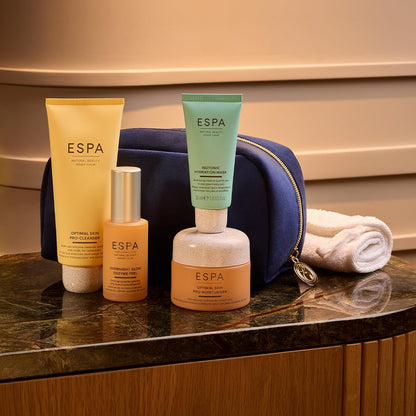 ESPA Radiant Glow Collection | Active Nutrients Spa Skincare Gift Set Worth over $300| 4-Step Routine with Cleanser, Enzyme Peel, Moisturiser & Hydration Mask, Cotton Cleansing Cloth & Cosmetic Bag