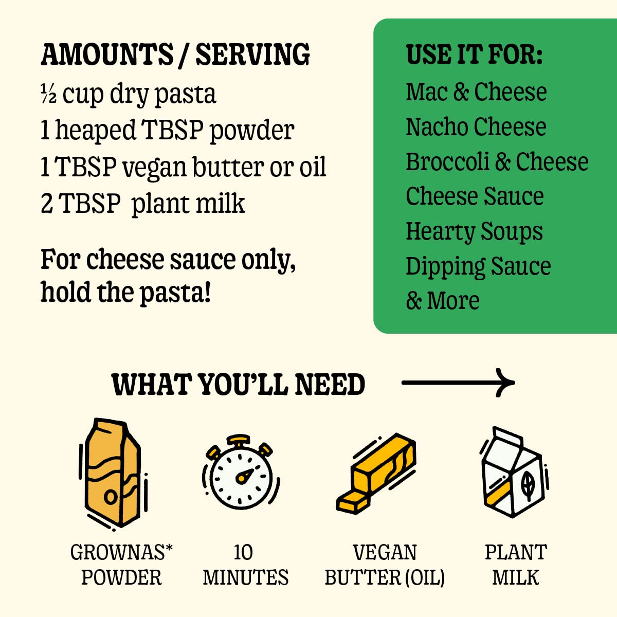 GrownAs Vegan Cheese Powder, 1 lb. - Dairy Free, Non-GMO Cheddar Seasoning for Vegan Mac & Cheese, Nachos, Organic, Non-Dairy, Sugar & Soy Free - Better Than Nutritional Yeast