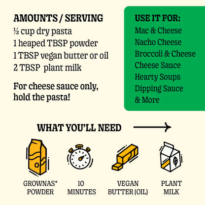 GrownAs Vegan Cheese Powder, 1 lb. - Dairy Free, Non-GMO Cheddar Seasoning for Vegan Mac & Cheese, Nachos, Organic, Non-Dairy, Sugar & Soy Free - Better Than Nutritional Yeast