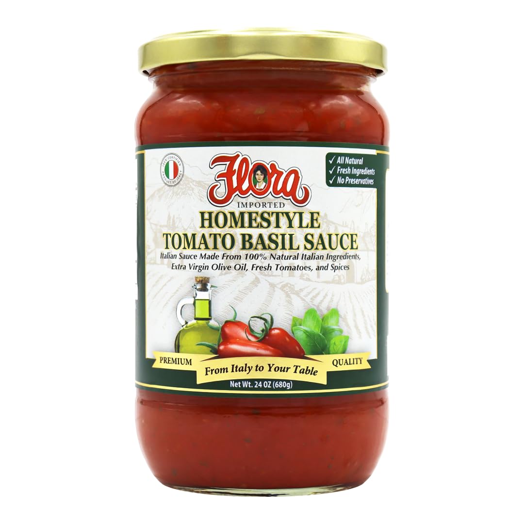 Pasta Sauce by Flora Foods - Tomato Basil Pasta Sauce - Gluten Free - Made with Extra Virgin Olive Oil
