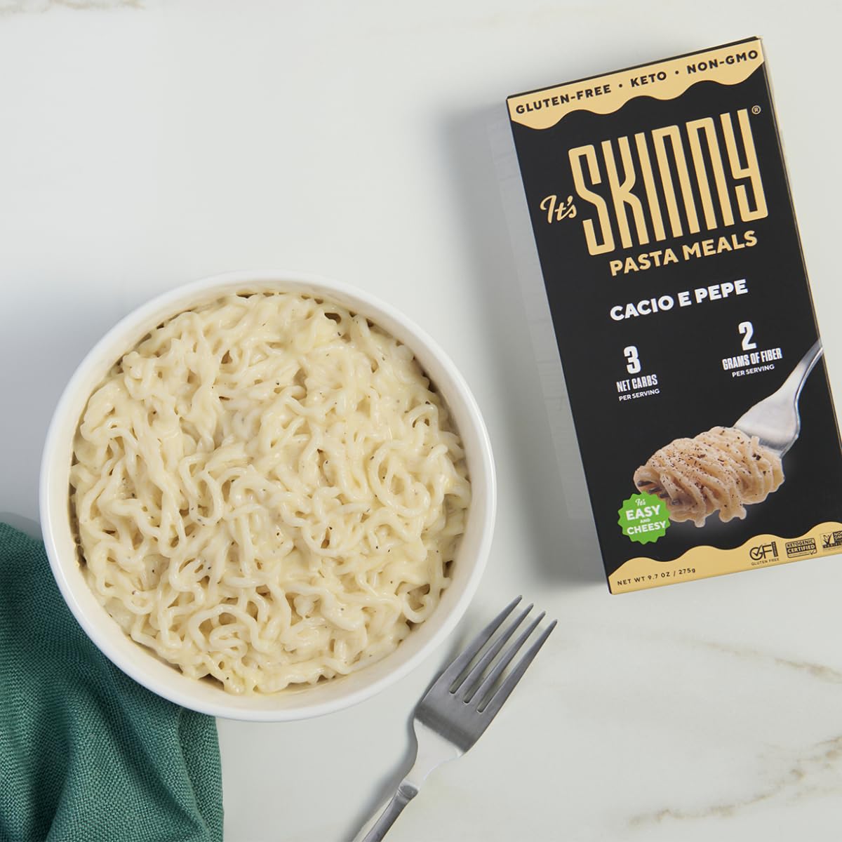 It’s Skinny Cacio e Pepe – Low Carb Pasta, Gluten Free, Non-GMO, Keto-Friendly, Only 3 Net Carbs & 2g of Fiber per Serving, with Organic Parmesan and Pecorino Romano Cheese Sauce, Ready in 5 Minutes (6 Packs)