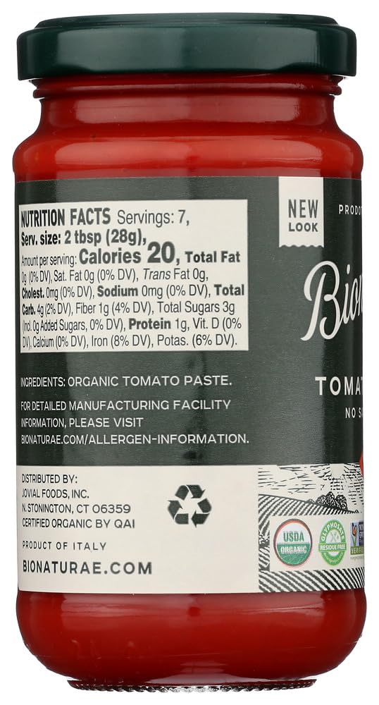 Bionaturae Tomato Paste - Organic - 7 oz - case of 12 - 100% Organic - No Salt Added - Made in Italy