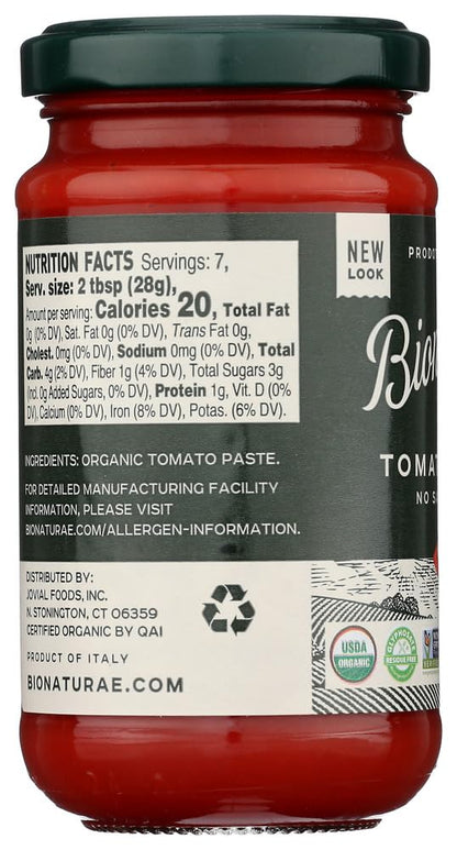 Bionaturae Tomato Paste - Organic - 7 oz - case of 12 - 100% Organic - No Salt Added - Made in Italy