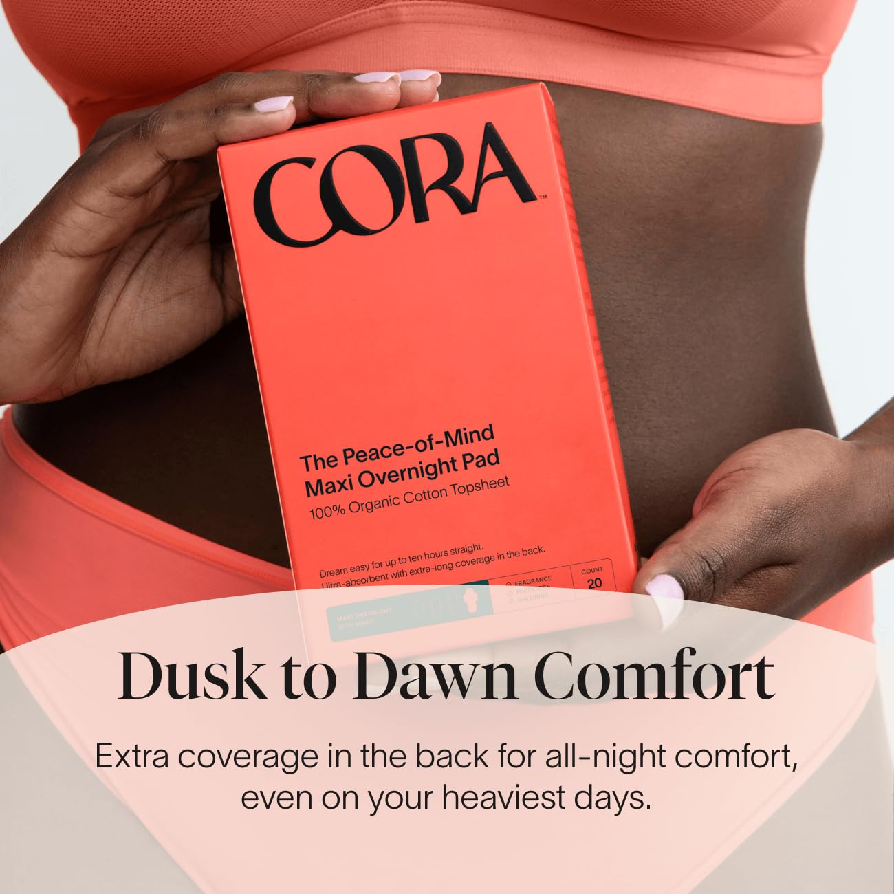 Cora 100% Organic Cotton Topsheet Pads (24 Maxi Overnight Pads) (Pack of 2)