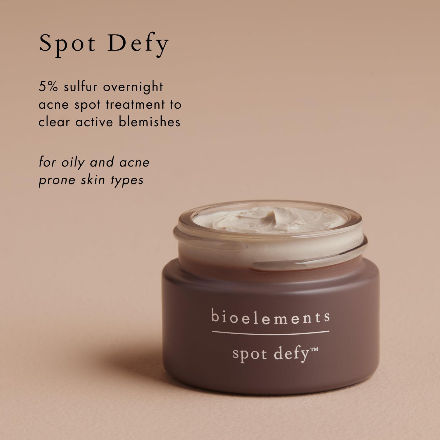 Bioelements Spot Defy - 0.5 fl oz - 5% Sulfur Overnight Acne Spot Treatment to Clear Active Blemishes - Vegan, Gluten Free - Never Tested on Animals