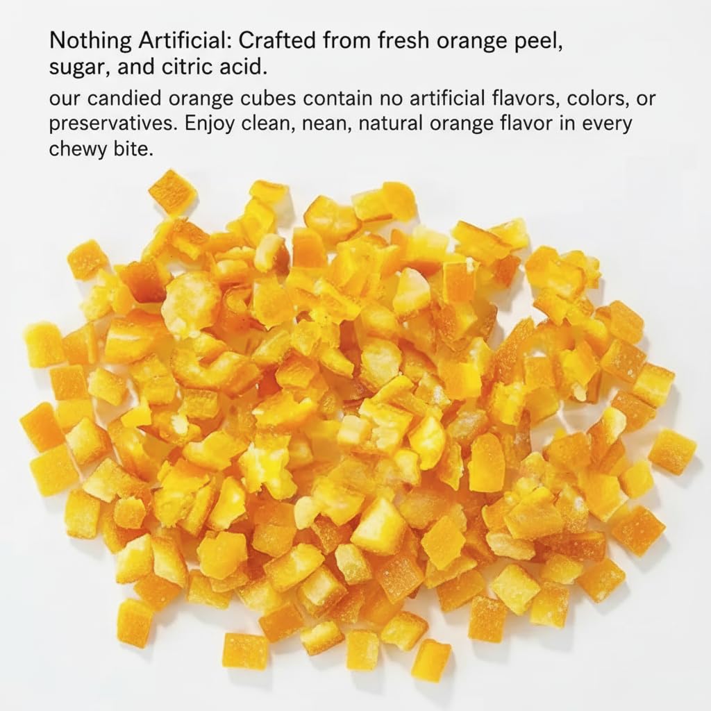 1.76 Ib Candied Glazed Orange Peel Dices, Chopped Sweet Orange Peel Cubes Granules, 800g, for Cake Baking, Mooncake Filling, Casual Snacks