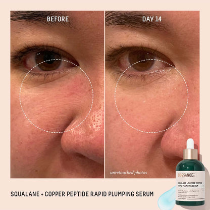 Biossance Squalane + Copper Peptide Rapid Plumping Serum - Face Serum for All Skin Types - Visibly Plumping + Firming Skin, Fine Lines + Wrinkles, Vegan Copper Peptides, Hyaluronic Acid