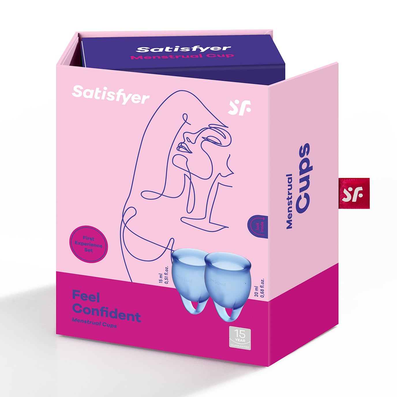 Satisfyer Feel Confident Menstrual Cup - Reusable Period Cup with Removal Ring - Soft, Flexible Body-Safe Silicone, Easy Insertion & Removal - Includes 2 Cup Sizes for All Flows (Dark Blue)