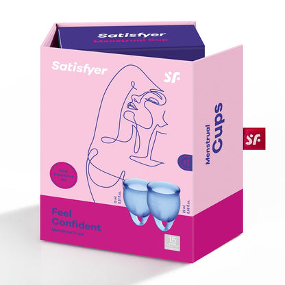 Satisfyer Feel Confident Menstrual Cup - Reusable Period Cup with Removal Ring - Soft, Flexible Body-Safe Silicone, Easy Insertion & Removal - Includes 2 Cup Sizes for All Flows (Dark Blue)