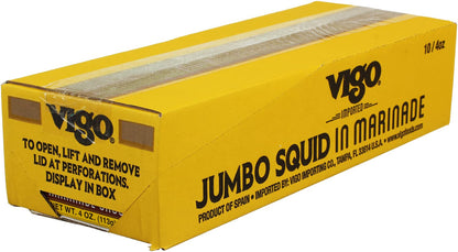 Vigo Premium Imported Canned Seafood, Jumbo Squid in Marinade Sauce, Specialty Flavored, Perfect for Recipes and Dishes (Jumbo Squid in Marinade Sauce, 4 Ounce (Pack of 10))