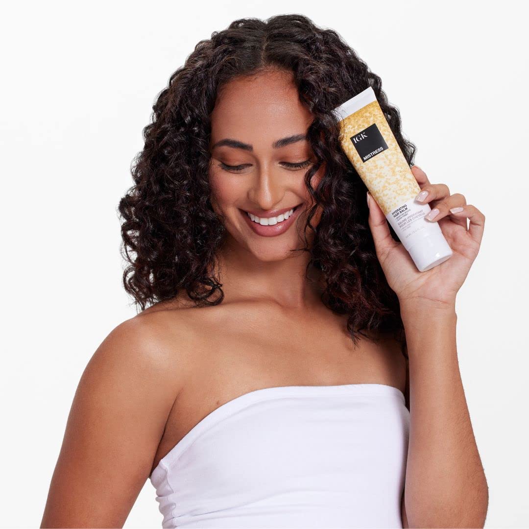 IGK Mistress Hydrating Hair Balm | Leave-In Conditioner + Smoothing Styling Cream | Frizz Control for Dry, Curly & Wavy Hair | Coconut Oil Treatment | Vegan