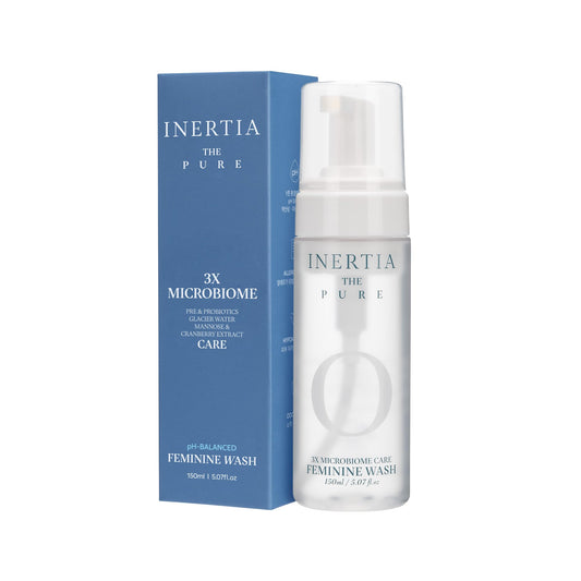 INERTIA pH-Balanced Feminine Wash The Pure 3X Microbiome, Pre & Probiotics, Glacier Water, Mannose & Cranberry Extract, 150ml, 5.07fl.oz