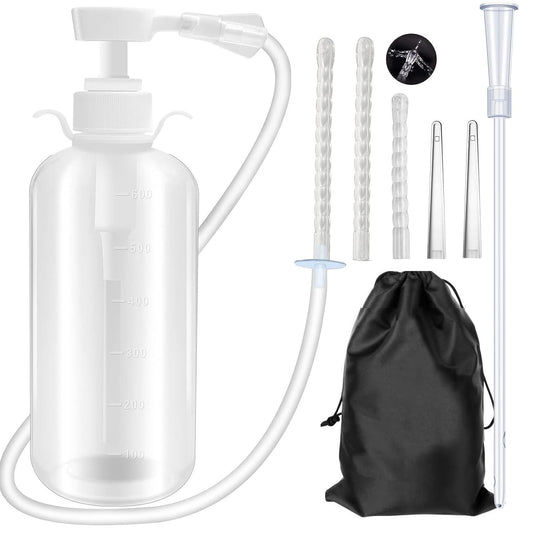 600ml Feminine Wash Enema Pump Bottle Kit 6Pcs Enema Nozzle Tips for Coffee Colon Cleansing Men Women, Anal Vaginal Douche Flush Spray Intimate Shower Irrigator Cleanser Enema Bucket Kit Hand Press