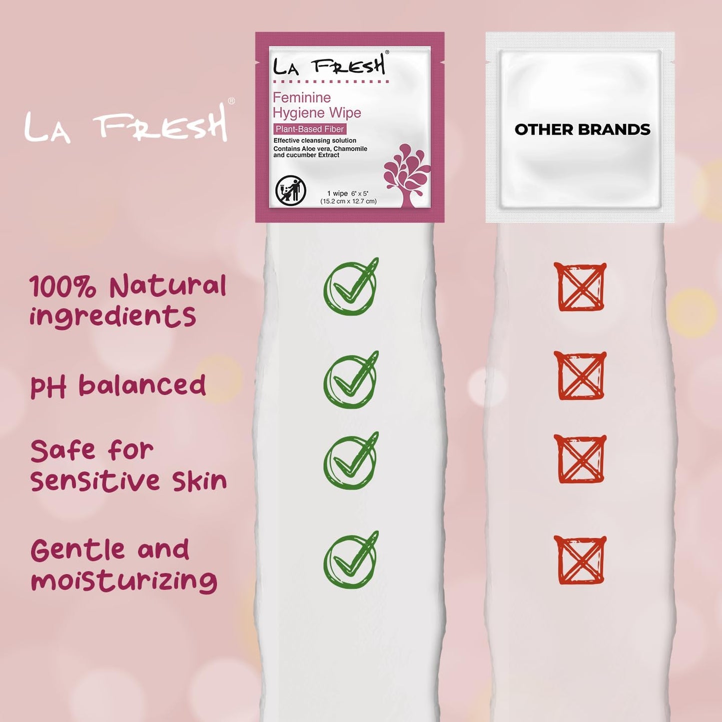 LA Fresh Feminine Wipes with Aloe Vera, Chamomile Extract, Cucumber, and Vitamin E - Pack of 50 ct Wipes for Women